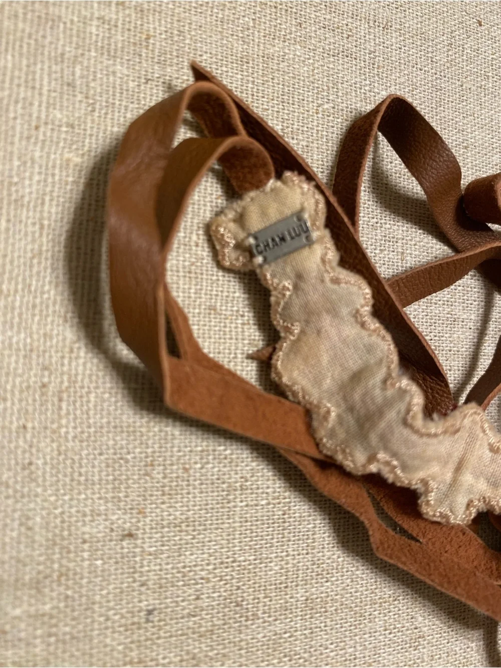 Handmade Brown Floral Embroidered Tie Belt